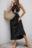 Sexy Vacation Solid Color Patchwork Belted Halter Sleeveless Dresses