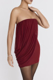 Sexy Solid Color Ruched Mesh Strapless Wrapped Skirt Dresses