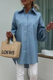 Casual Solid Color Buttons Turndown Collar Tops
