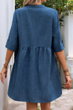 Casual Solid Color Distressed Buttons V Neck A Line Dresses