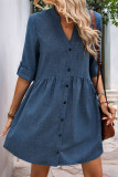 Casual Solid Color Distressed Buttons V Neck A Line Dresses