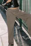 Casual Solid Color Pocket Adjustable Loose Low Waist Straight Solid Color Bottoms