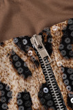 Sexy Leopard Sequins Zipper Strapless Tops