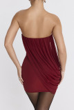 Sexy Solid Color Ruched Mesh Strapless Wrapped Skirt Dresses