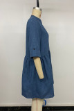 Casual Solid Color Distressed Buttons V Neck A Line Dresses