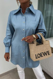 Casual Solid Color Buttons Turndown Collar Tops