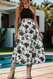 Sexy Flowers Lace Up Backless Halter Sleeveless Dresses