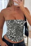 Sexy Leopard Sequins Zipper Strapless Tops