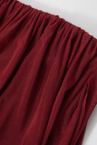 Sexy Solid Color Ruched Mesh Strapless Wrapped Skirt Dresses