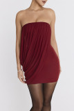 Sexy Solid Color Ruched Mesh Strapless Wrapped Skirt Dresses