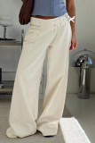 Casual Solid Color Pocket Adjustable Loose Low Waist Straight Solid Color Bottoms