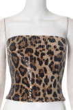 Sexy Leopard Sequins Zipper Strapless Tops