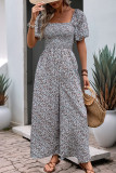 Vacation Flowers Print Pocket Square Neck Loose Jumpsuits