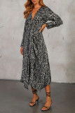 Elegant Geometric Print Irregular Contrast V Neck Irregular Dresses