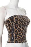 Sexy Leopard Sequins Zipper Strapless Tops