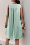 Casual Solid Color Buttons O Neck Sleeveless Dresses