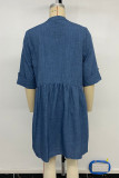 Casual Solid Color Distressed Buttons V Neck A Line Dresses