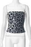 Sexy Leopard Sequins Zipper Strapless Tops