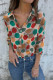 Casual Polka Dot Leaf Print Buttons Contrast Turndown Collar Tops