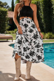 Sexy Flowers Lace Up Backless Halter Sleeveless Dresses