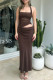 Sexy Solid Color Ruched Irregular Mesh Halter Long Dresses