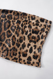 Sexy Leopard Sequins Zipper Strapless Tops