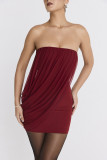 Sexy Solid Color Ruched Mesh Strapless Wrapped Skirt Dresses