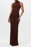 Casual Solid Color Ruched O Neck Long Dresses