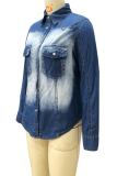 Casual Patchwork Pocket Buckle Turndown Collar Tops