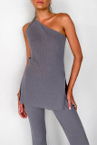 Casual Solid Color Irregular Sloping Shoulder Sleeveless Two Pieces