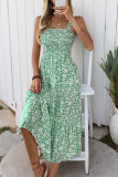 Elegant Flowers Patchwork Flounce Contrast Square Neck Sling Dresses