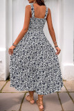 Elegant Flowers Patchwork Flounce Contrast Square Neck Sling Dresses