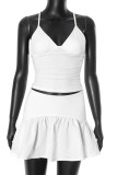 Sexy Solid Color Strap Design V Neck Sleeveless Two Pieces