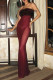 Sexy Solid Color See-Through Feather Trim Strapless Long Dresses