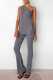 Casual Solid Color Irregular Sloping Shoulder Sleeveless Two Pieces