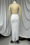 Sexy Solid Color Backless Halter One Step Skirt Dresses
