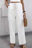 Casual Solid Color Draw String Pocket Loose Straight Solid Color Bottoms