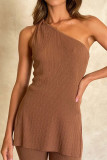 Casual Solid Color Irregular Sloping Shoulder Sleeveless Two Pieces