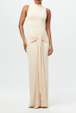 Casual Solid Color Ruched O Neck Long Dresses