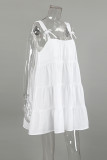 Casual Solid Color Lace Up Flounce Sling Dresses