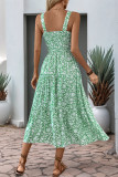 Elegant Flowers Patchwork Flounce Contrast Square Neck Sling Dresses