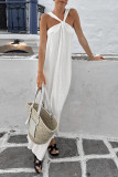 Vacation Solid Color Ruched Halter Sleeveless Dresses