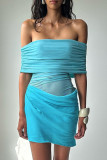 Sexy Solid Color Mesh Off Shoulder A Line Dresses