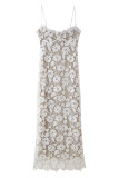 Sexy Solid Color Lace Strap Design V Neck Long Dresses