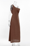 Casual Solid Color Irregular Oblique Collar One Step Skirt Dresses