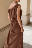 Casual Solid Color Irregular Oblique Collar One Step Skirt Dresses