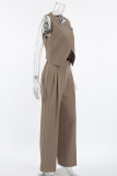 Street Solid Color Pocket Buttons Irregular Sleeveless Two Pieces