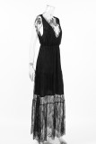 Sexy Solid Color Lace V Neck Lace Dress Dresses