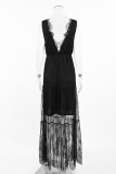 Sexy Solid Color Lace V Neck Lace Dress Dresses