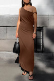 Casual Solid Color Irregular Oblique Collar One Step Skirt Dresses